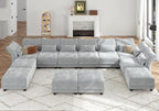 LLappuil 179" Oversized Modular Sectional Sofa with Storage Seat 12 Piece Large Sectional Couches for Living Room with Adjustable Arms Backs, Convert to U/L/Sleeper Sofa, Grey Chenille