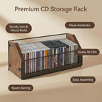 CD Storage Rack, Wooden CD Organizer Holds 32 CDs, Retro CD Shelf for Desktop, Perfect for DVD, Blu ray & Video Game Cases, Space Saving