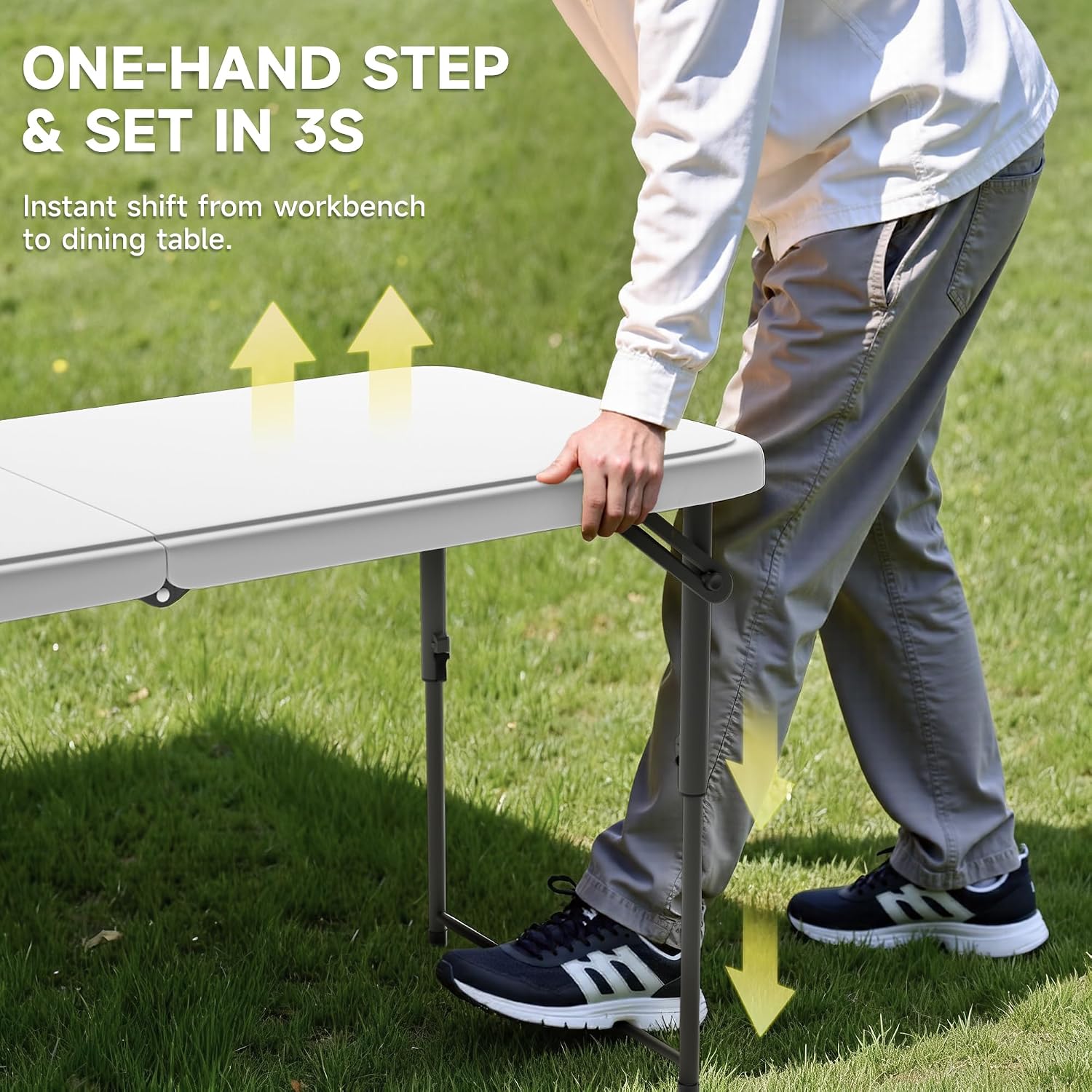 Folding Table 4 Foot - 2-Position Adjustable Height, Heavy Duty 400 lbs Capacity - Portable Tables Folding for Camping, Party, Indoor & Outdoor Use, 1 Pack