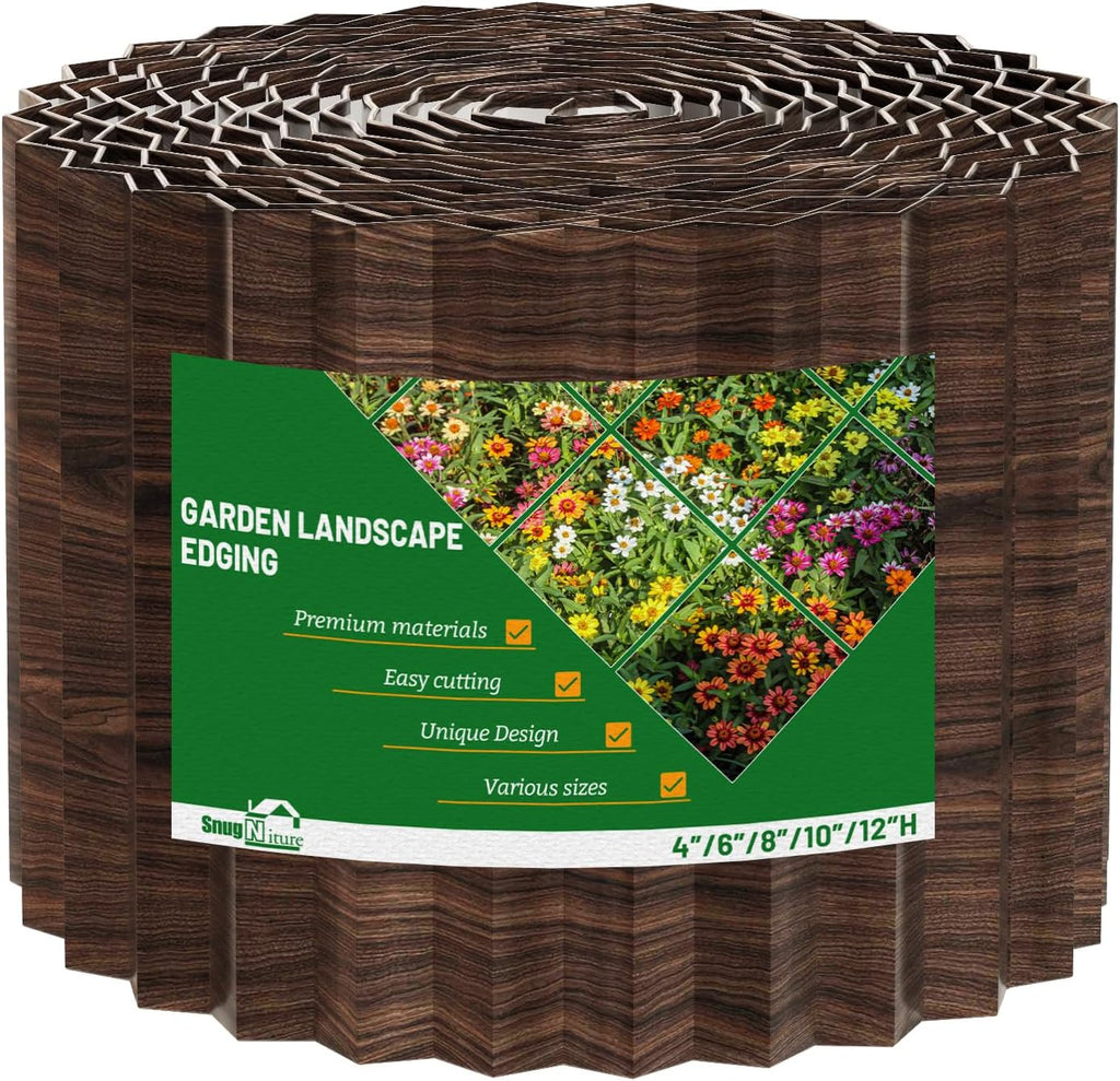 SnugNiture Corrugated Metal Garden Edging,6" x 20' Sturdy Lawn Edging Border,Landscape Edging Border for Lawn, Flower Bed,Garden and Yard(Brown)