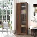 Kitchen Pantry Cabinet with 5-Tier Shelf, Pull-Out Hutch Cabinet with Glass Door & Spice Rack, Freestanding Wine Bar Cabinet with Glass Holder & 8-Bottle Wine Rack for Living Room, Dining Room, Walnut