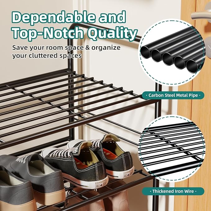 SUFAUY 3-Tier 33" Wide Shoe Rack, Closet Metal Shoe Rack Organizer Heavy Duty, Stackable, Black