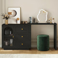 RoyalCraft 59" Makeup Vanity Desk, Black Vanity Dresser for Girls and Women | Modern Dressing Table with 3 Drawers & 1 Door, Vanity for Bedroom, L Sharped Corner Table No Mirror
