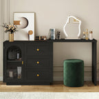 RoyalCraft 59" Makeup Vanity Desk, Black Vanity Dresser for Girls and Women | Modern Dressing Table with 3 Drawers & 1 Door, Vanity for Bedroom, L Sharped Corner Table No Mirror