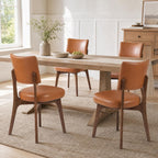 YOUNIKE Wooden Dining Chair, Faux Leather Upholstered Dining Room Chair Kitchen Chair, Mid Century Modern Dinner Chair with Solid Wood Legs for Kitchen Dining Vanity, Brown (Single Pack)