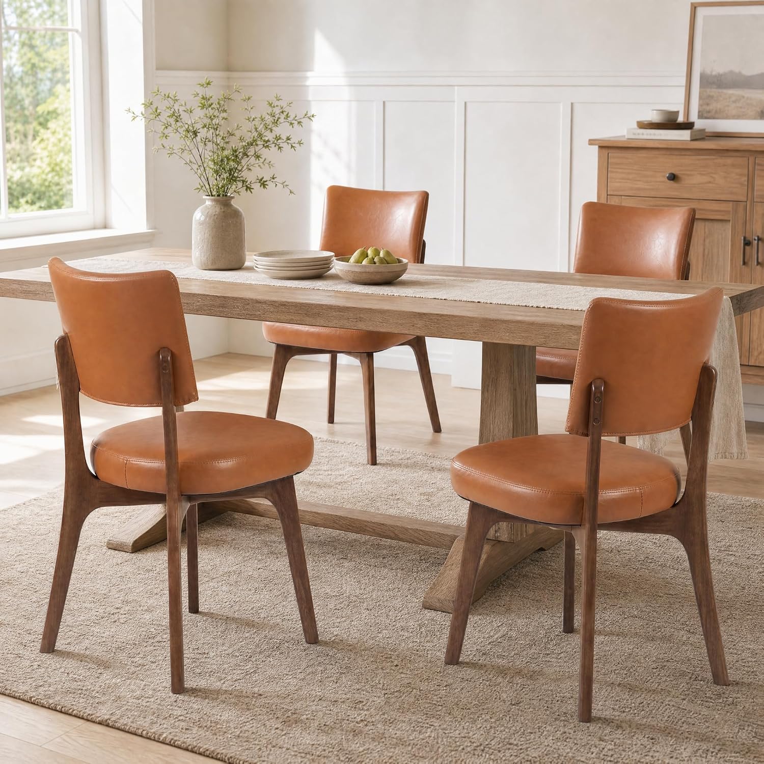 YOUNIKE Wooden Dining Chair, Faux Leather Upholstered Dining Room Chair Kitchen Chair, Mid Century Modern Dinner Chair with Solid Wood Legs for Kitchen Dining Vanity, Brown (Single Pack)