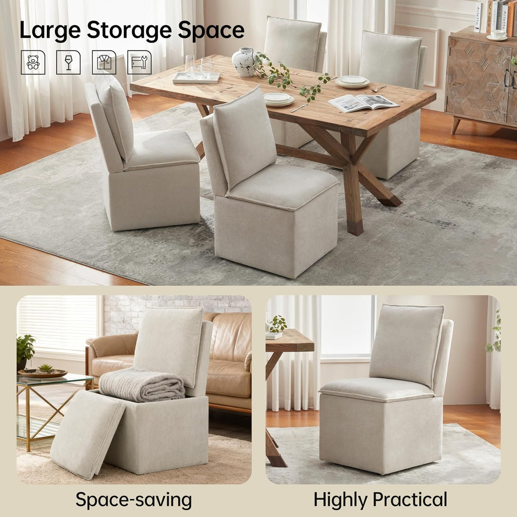 VKNOW Upholstered Dining Chairs Set of 6, Dining Room Chairs with Storage