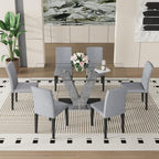 71" Glass Dining Table Set for 6, 7-Piece Glass Dining Table Set with Chairs & Rounded-Corner Tempered Glasss Tabletop, Kitchen Table Set for 6 Ideal for Kitchen Dining Room