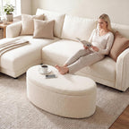 Zesthouse Storage Bench for Bedroom End of Bed, 39.4" Small Curved Entryway Ottoman Bench, White Sherpa Fabric Bench Seat for Living Room Hall Mudroom, Modern Upholstered Coffee Table Crescent Shape