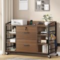 SEDETA 44" File Cabinet with Lock, Filing Cabinet fits Legal/Letter Size | Walnut Lateral 2 Drawer Filing Cabinets for Home Office with Lock, Power Strip, 6 Storage Shelves, Wheels and 4 Hooks