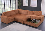 122'' Convertible U-Shaped Faux Rabbit Fur Plush Sectional Sleeper Sofa, Upholstered Cloud Couch Pull-Out Sofa Bed with Storage Chaise for Living Room (Orange, 122'' x 95.6'')