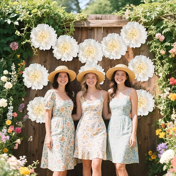 SUNBEAUTY 6 Pcs White Giant Paper Flowers Decorations 12" Large Tissue Artificial Crepe Paper Flowers for Party Wedding Wall Table Birthday Baby Shower Bridal Nursery Room Tea Party Backdrop Decor