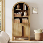 WAMPAT 71" Tall Arched Kitchen Pantry Cabinet, 5 Tiers Modern Farmhouse Bookcase with Doors and Adjustable Shelves, Wood Display Bookcase for Kitchen, Dining Room, Walnut, 1PC
