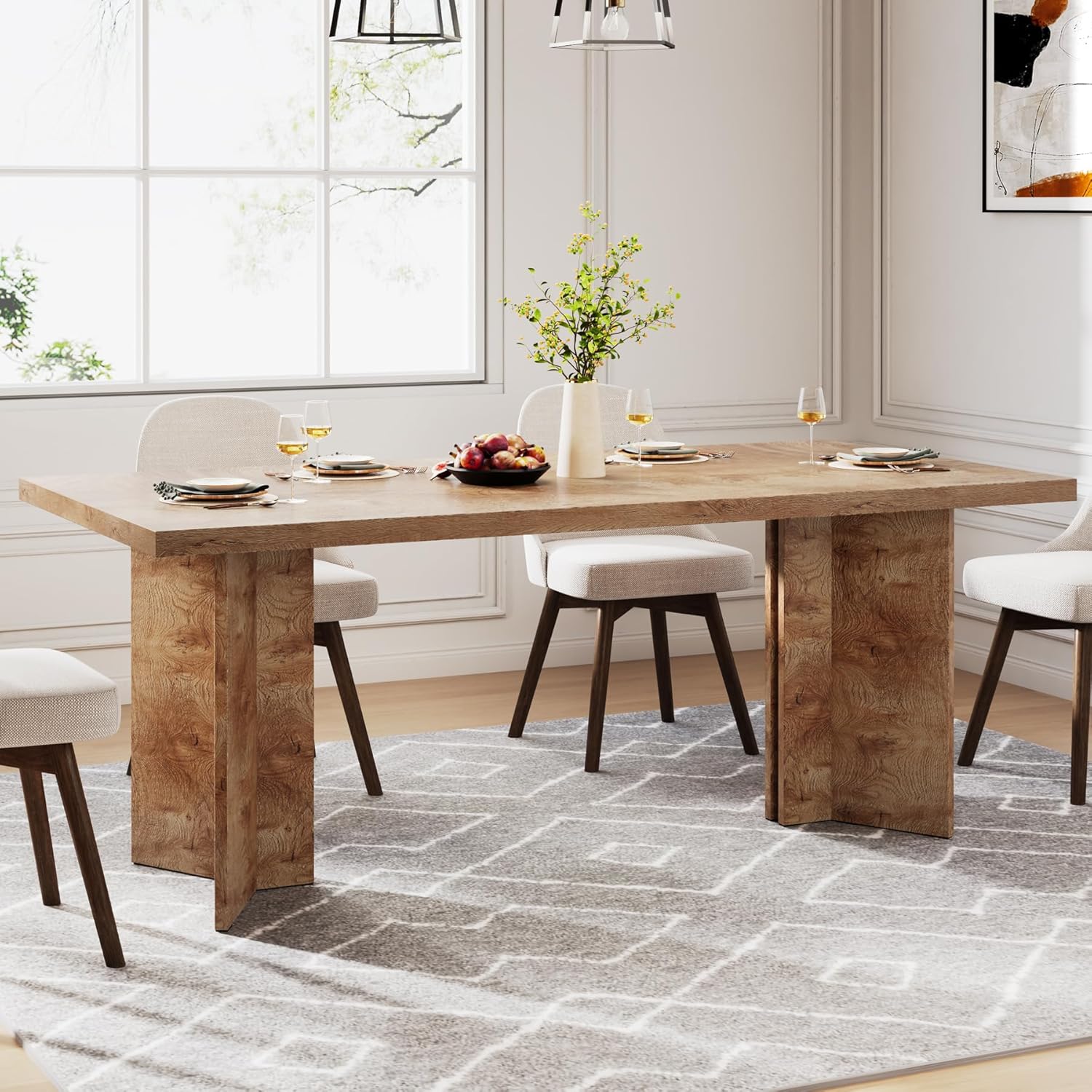 Tribesigns 63-inch Dining Table for 4-6, Farmhouse Kitchen Table with Large Tabletop, Rectangular Dinner Eating Table for Dining Room, Living Room, Kitchen, Light Oak Brown