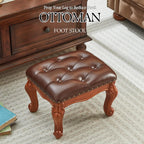 Foot Stools Ottoman, Small Vintage Leather Footstool for Living Room, Solid Wooden Ottoman Foot Rest,Shoe Change Bench at the Entrance (Warm Brown)