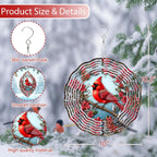 3D Red Cardinal Wind Spinner 10 Inch Stainless Steel Bird Wind Sculpture Kinetic Art Hanging Ornament for Outdoor Garden, Yard, Patio, and Home Decoration Christmas Decor