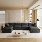 JACH 160.6" U-Shaped Sectional Couch, Modern Modular Convertible Sofa with Chaise Ottomans, Deep 4-Seats Comfy Sectional Cloud Couches for Living Room/Apartment, Bedroom (Black)