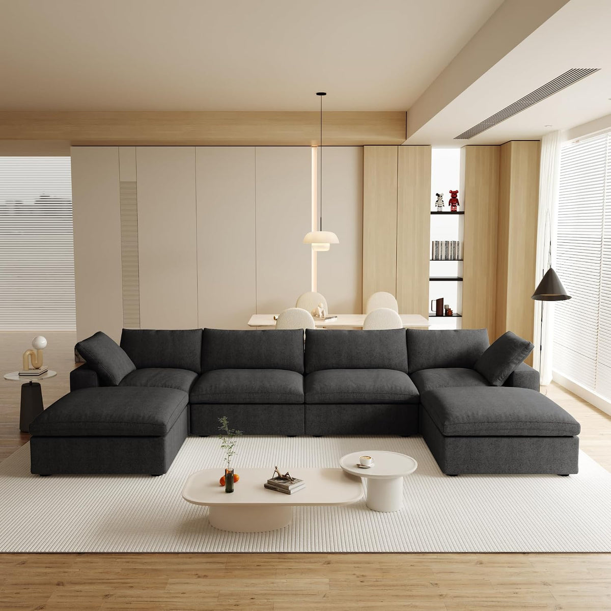 JACH 160.6" U-Shaped Sectional Couch, Modern Modular Convertible Sofa with Chaise Ottomans, Deep 4-Seats Comfy Sectional Cloud Couches for Living Room/Apartment, Bedroom (Black)