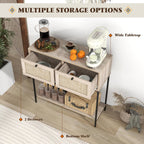 POWERSTONE 31.5" Nightstand with Rattan Drawers & Shelf, Modern Bunk Bedside Table Oak Side Table End Table for Living Room Bedroom