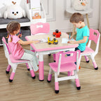 Kids Table and Chairs, Height Adjustable Toddler and 4 Chair, Multi-Activity with Graffiti Desktop Non-Slip Legs for Ages 2-10, Children Activity for Daycare, Classroom, Home