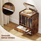 Giantex Record Player Stand, Rolling Turntable Stand with Drawer & Lockable Wheels, Record Player Table Holds Up to 150 Albums, Vinyl Record Storage for Living Room Bedroom, Rustic Brown