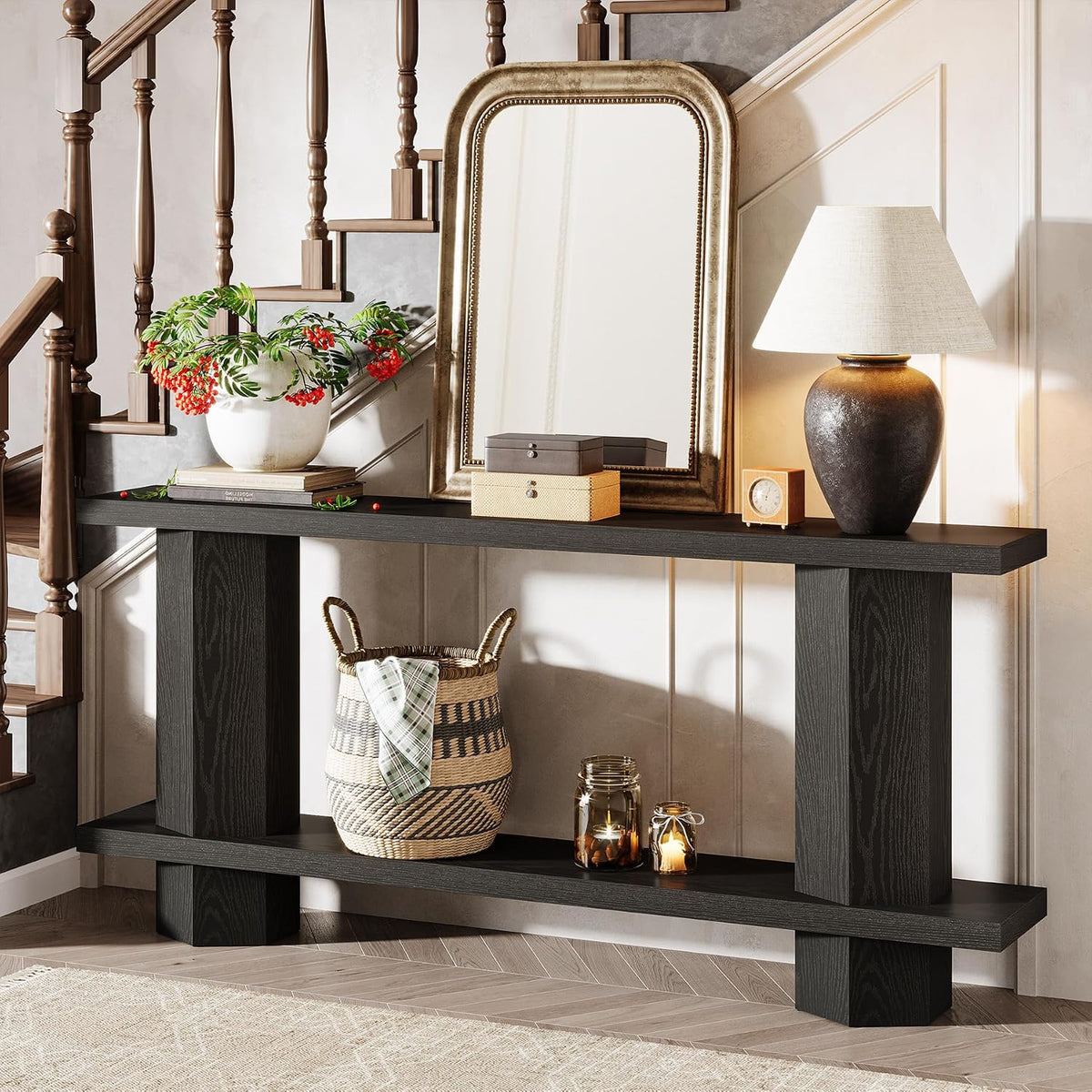 Tribesigns 71-Inch Long Console Table for Entryway, Wooden Sofa Table Behind Couch, for Living Room, Hallway, Foyer, Black