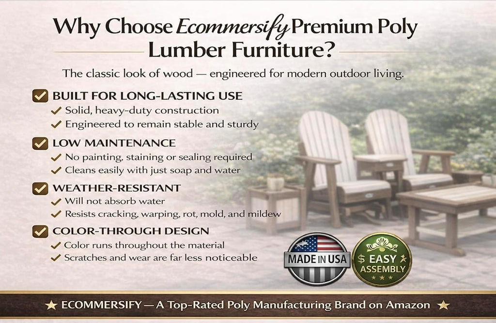 5 FT Cedar Amish-Made Porch Glider – 1000 lb Heavy-Duty Poly Lumber wood Roll Back Glider – USA Crafted HDPE Outdoor Seating Furniture - Stainless Steel Hardware – Smooth, Quiet Glide - CupHolders