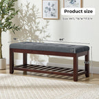 Shoe Bench Entryway, 44" End of Bed Bench,Upholstered Linen Bench for Living Room,Fabric Ottoman Bench with Solid Wood Shelf for Bedroom, Entrance Darkgrey