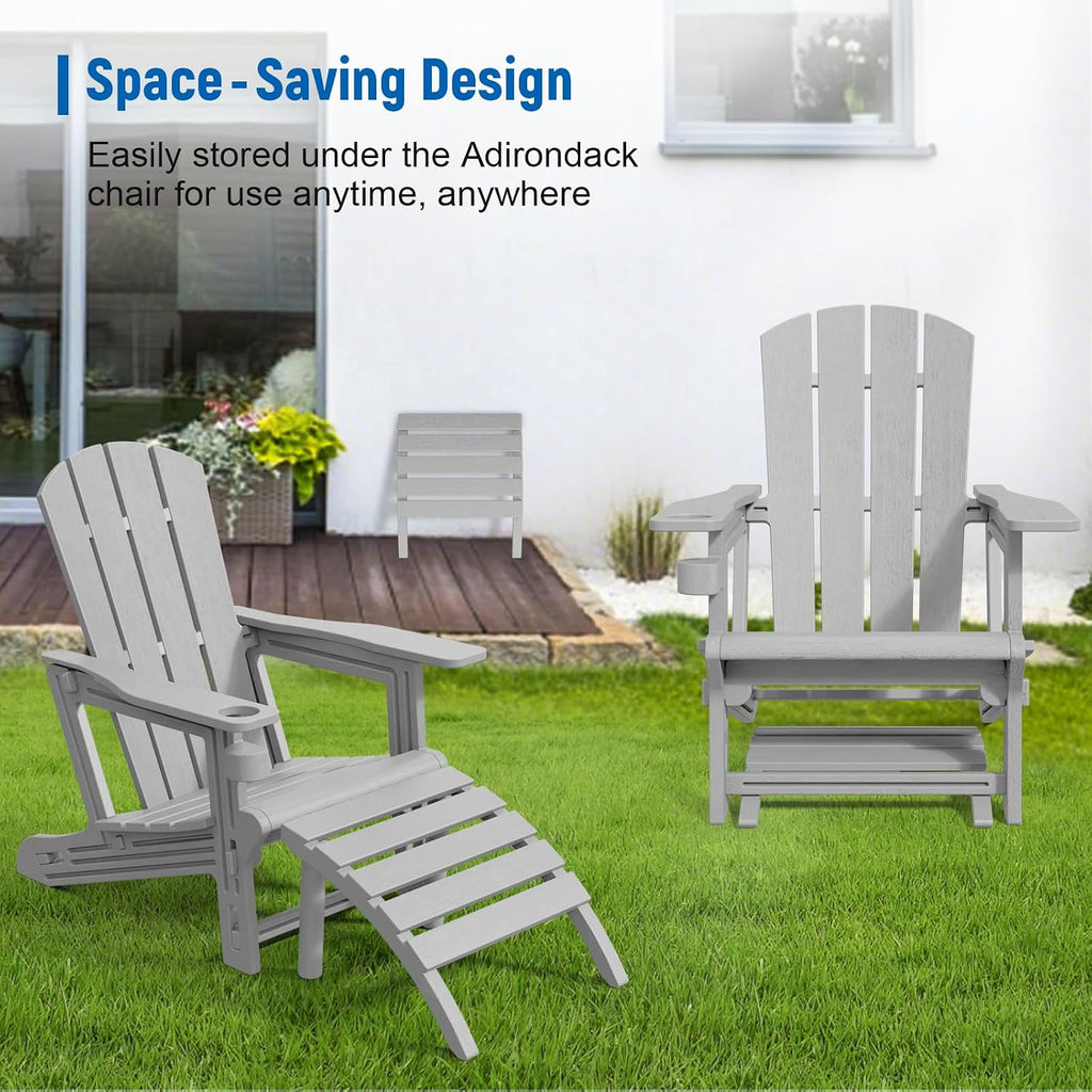 FONTOI Adirondack Ottoman, HDPE Plastic Adirondack Chair Footstool, All Weather Outdoor Footrest for Patio, Backyard, Lawn, Fire Pits, Grey