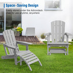 FONTOI Adirondack Ottoman, HDPE Plastic Adirondack Chair Footstool, All Weather Outdoor Footrest for Patio, Backyard, Lawn, Fire Pits, Grey