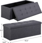 SUPER DEAL 43 Inches Folding Storage Ottoman Bench, Ottoman Foot Rest, Storage Chest, 660 lbs Load Capacity, End of Bed Bench with Divider for Living Room, Bedroom, Entryway, Linen Fabric, Dark Grey