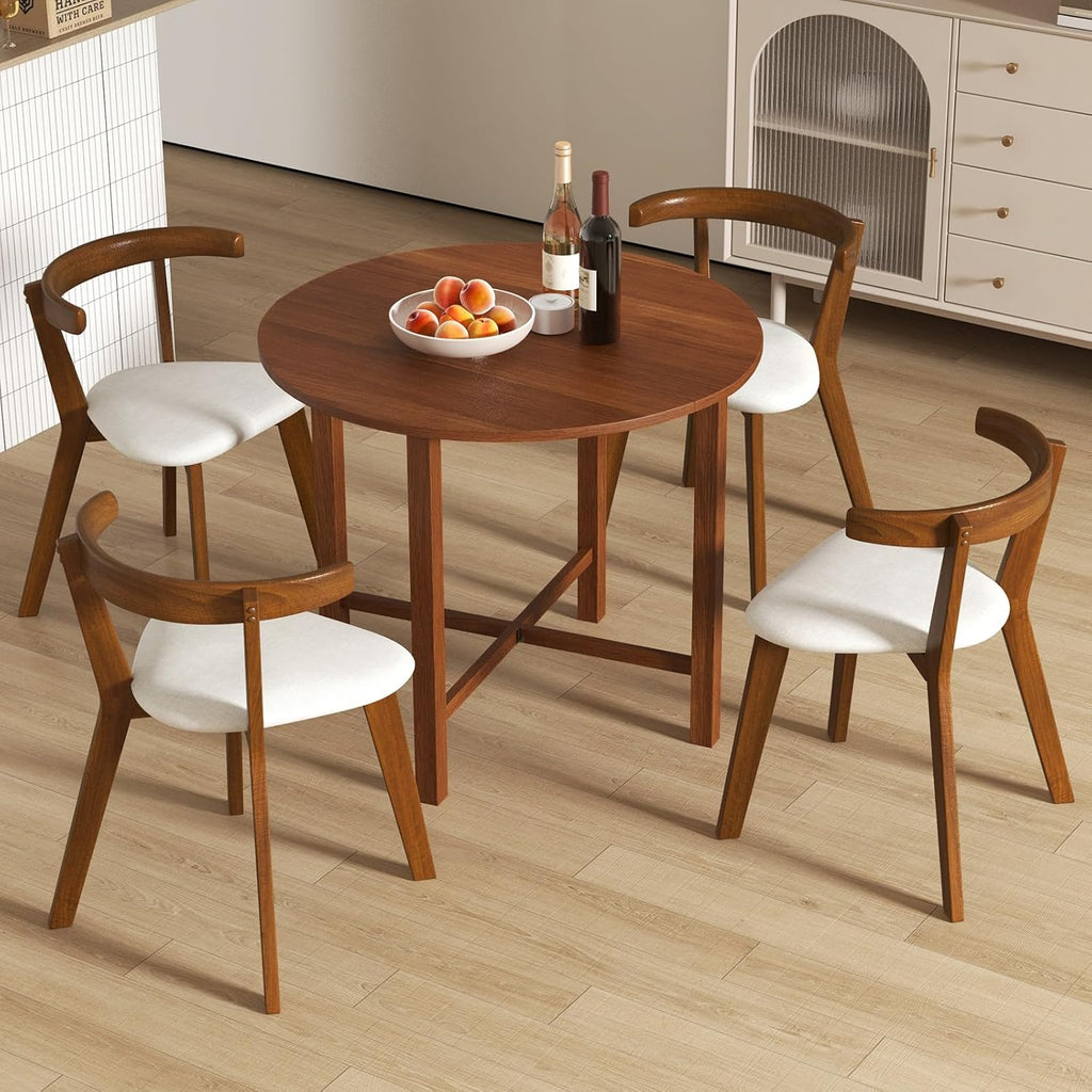 Tangkula 36" Foldable Round Dining Table, Kitchen Table w/Solid Rubber Wood Legs, Dual Drop Leaf Design, Farmhouse Circle Diner Table for 2-4 People, Dining Room, Living Room, Restaurant (Round)