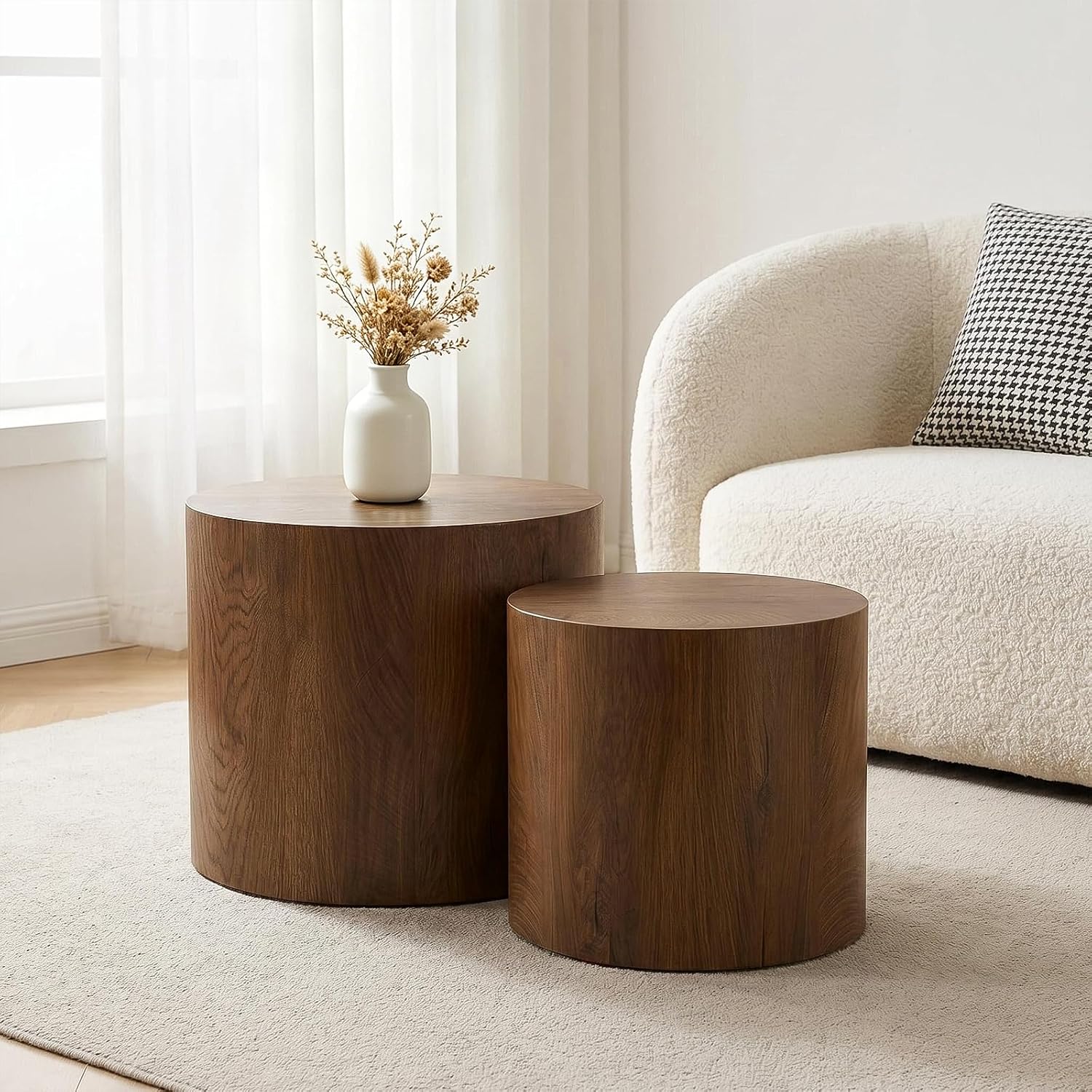 Round Coffee Table Set of 2,Modern Nesting Center Table with Non-Slip Feet | Minimalist Wood Center Table for Living Room, Bedroom, Office, Small Space, No Assembling,Beige