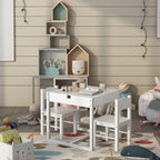 4NM 3 in 1 Kids Table Set, Children Tables and Chairs, Toddler Play Activity Table with Hidden Storage Wood Building Block Desk for Ages 3-7 - White Green