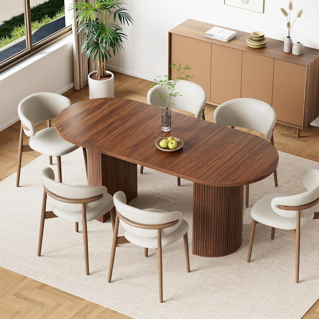 HOMMPA 70.8" Oval Dining Table for 4 6 Person Kitchen Table with Semi-Cylindrical Legs Base Large Wooden Round Dining Room Table Modern Farmhouse Dinner Tables for Kitchen Dining Living Room Walnut