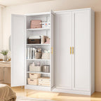 71" Tall Kitchen Pantry Cabinet, White Metal Kitchen Pantry Storage Cabinet with Doors and 4 Adjustable Shelves, Freestanding Pantry Cupboard for Living, Dining Room, Kitchen