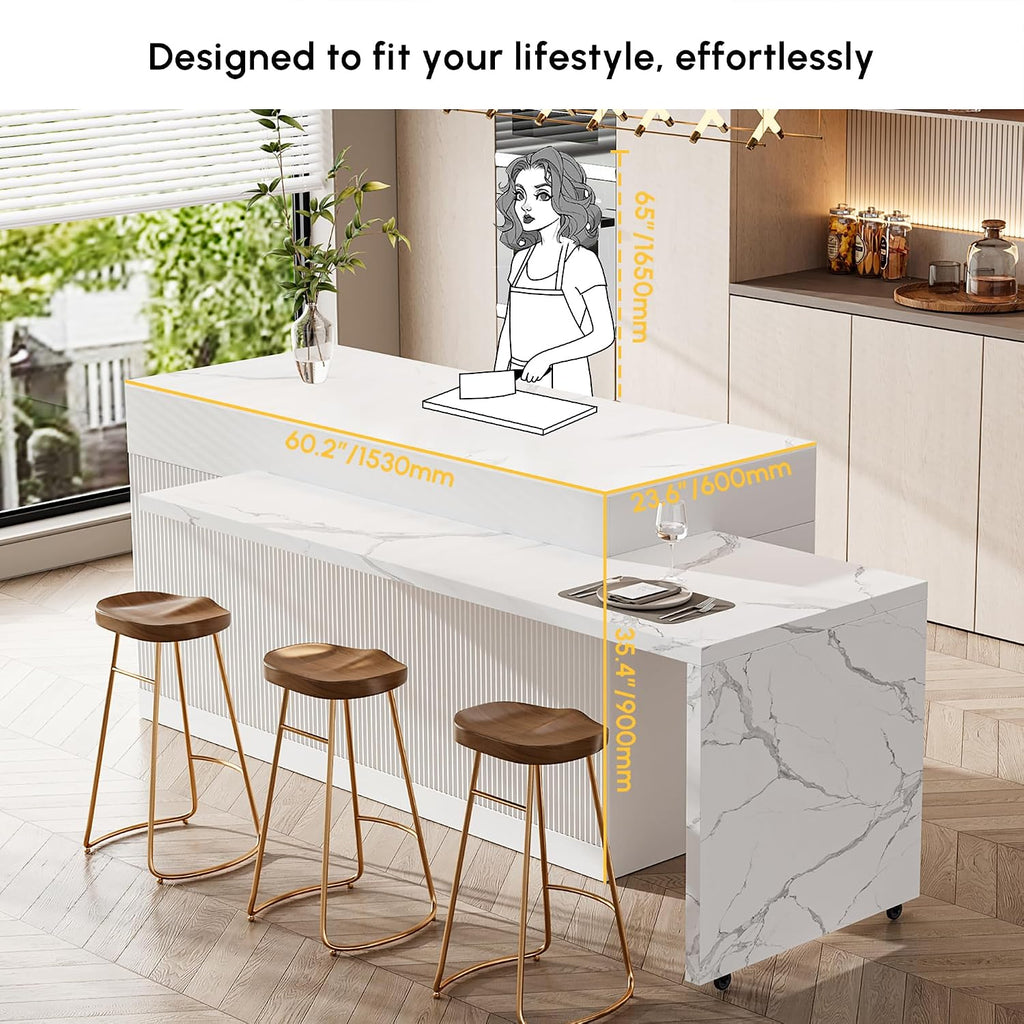 homary Extendable Kitchen Island with Storage 81"-106", White, Wood Top, Stationary Large Kitchen Cabinet with 3 Drawers, Adjustable Shelves & Pull-Out Kitchen Tables for Dining Room