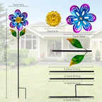 Viveta 2 Pack Wind Spinners,Flower Garden Sculpture, Metal Windmill, Green and Purple Pinwheels for Yard Lawn Patio Decor