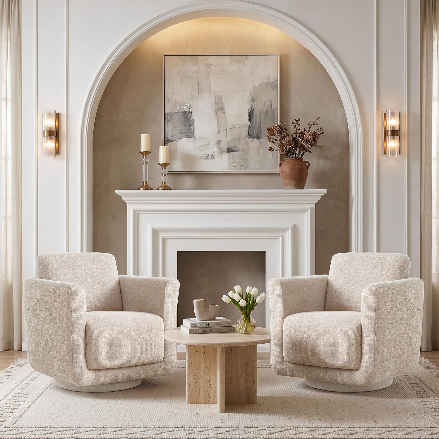 Swivel Accent Chairs Set of 2, Fully Assembled Chenille Armchairs, Linen | 360° Swivel chairs set of 2, 350 lbs capacity, solid wood frame, ergonomic reading chairs, modern accent chairs for bedroom