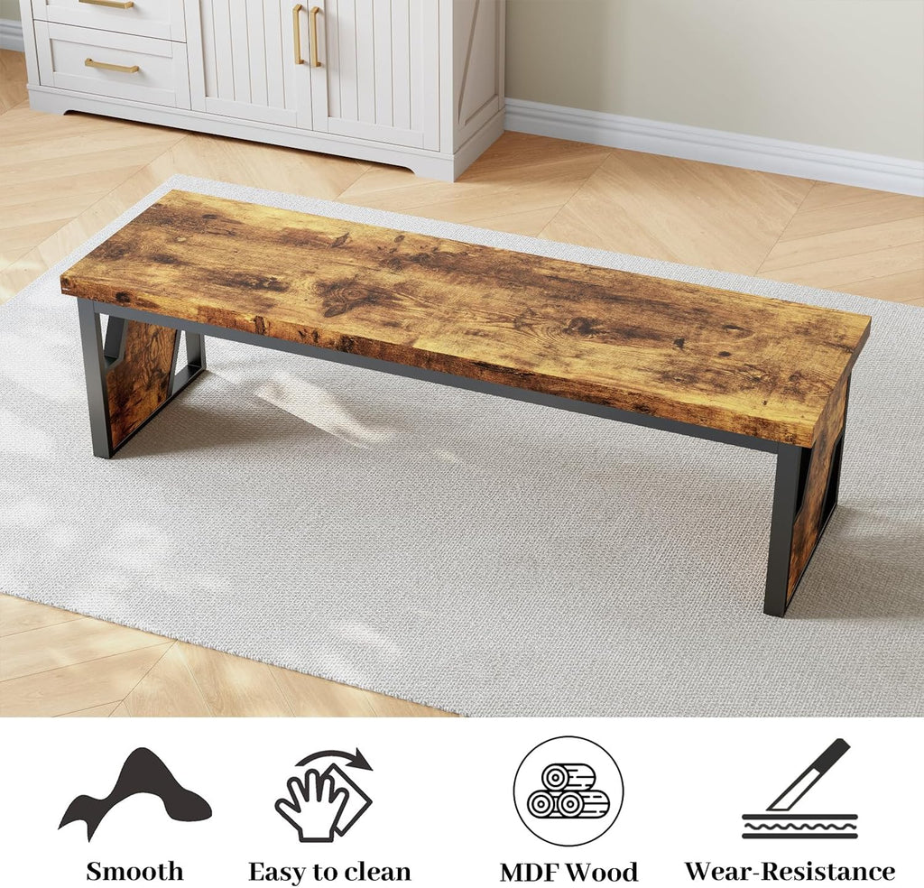 HIPIHOM Table Benches 2-Pack 54.72" Long, Antique Wood & Black Metal Legs, Rustic Farmhouse Benches for Dining Entryway Bedroom