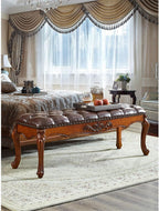 Modern 1.2m/1.5m Vintage European Bedside Stool Bedroom Carved Bench Wooden Shoe Changing Entryway(1.5m)