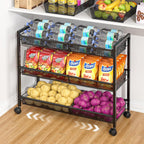 3IngSeagulls 3-Tier Expandable Rolling Pantry Floor Organizer, Stackable Pantry Storage Cart with Wheels, Kitchen Fruit and Vegetable Storage Rack for Onion, Potato, Food, Snacks
