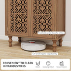 70" Tall Arched Storage Cabinet with 2 Hollow Carved Doors, Boho Kitchen Pantry with 5-Tier Storage Space, Modern Farmhouse Cupboard Bookcase for Living Room, Kitchen, Study, Walnut, 1 PCS