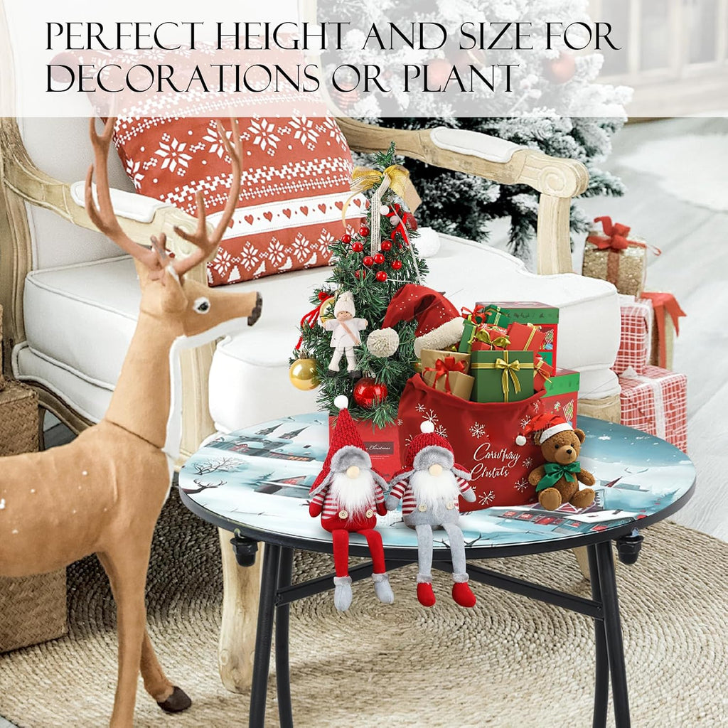 Fashion&cool 21" H Side Table for Indoor Outdoor, Weather Resistant Metal Side Table, Round End Bedside Table Accent Table for Bedroom Patio Yard Porch Balcony Garden