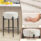 Murago Counter Height Bar Stools, Set of 2, 24" Modern Backless Bar Stools, Ideal for Kitchen Counter, Kitchen Island, Boucle Sherpa Padded Cover, with Round Soft Seat and Foot Rest, White