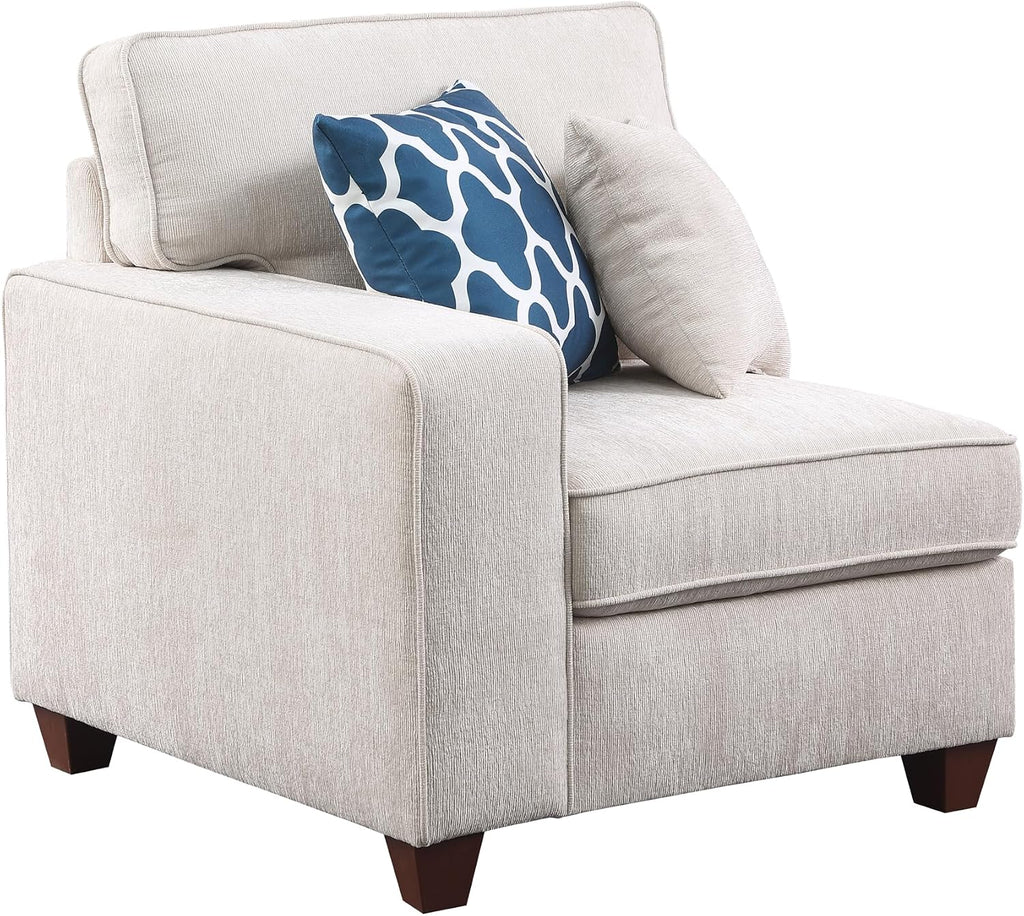 YOPTO 127" L-Shaped Sectional Couch with Movable Ottoman & 6 Throw Pillows,7 Seat Chenille Upholstered Sofa W/2 Cup Holder,USB Port & Hidden Storage Box,DIY Combination,for Living Room,Apartment,Beige