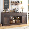 70” Large Buffet Sideboard Cabinet w/4 Drawer,Farmhouse Coffee Bar Cabinet Buffet with Storage,Sliding Door,Long Kitchen Buffet Table,Kitchen Sideboard Cabinet,Credenza for Dining Room,Brown