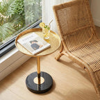 Adjustable Side Table, Small Tea Martini Table, Gold, Natural Marble Decorative Pedestal End Table for Display and Storage (Gold + Large)