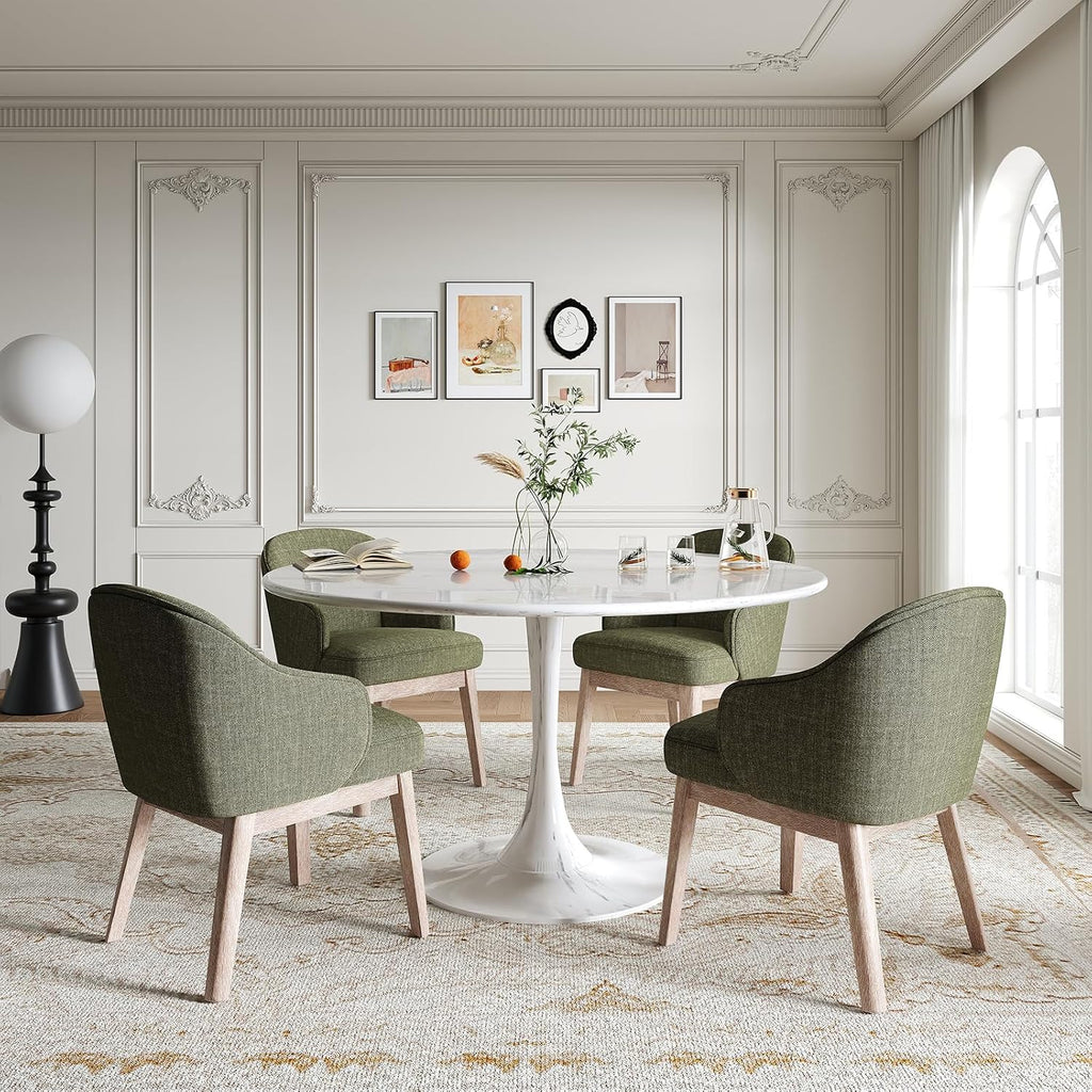 MALOL Dining Chairs Set of 4 with Lumbar Support,Fabric Upholstered Kitchen Chairs with Wooden Legs,Green