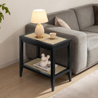 SICOTAS Rattan Nightstands Set of 2 - Boho Shelf Bedside Tables Narrow End Table Living Room Set of 2 Side Table with Storage Shelves for Small Space - Black Oak